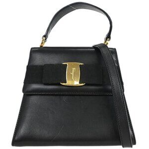 Salvatore Ferragamo Black Leather Vara Bow 2way Handbag AT-21 5677 117084